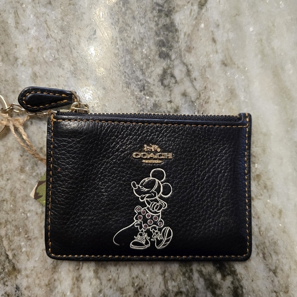 Coach Accessories - Coach Black Leather Minnie Mouse Zip Card Case